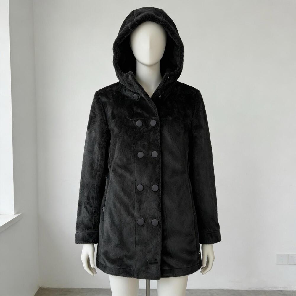 Mountain Hardwear Double Breasted Tuja Faux Fleece Trench Coat Women Size L Warm